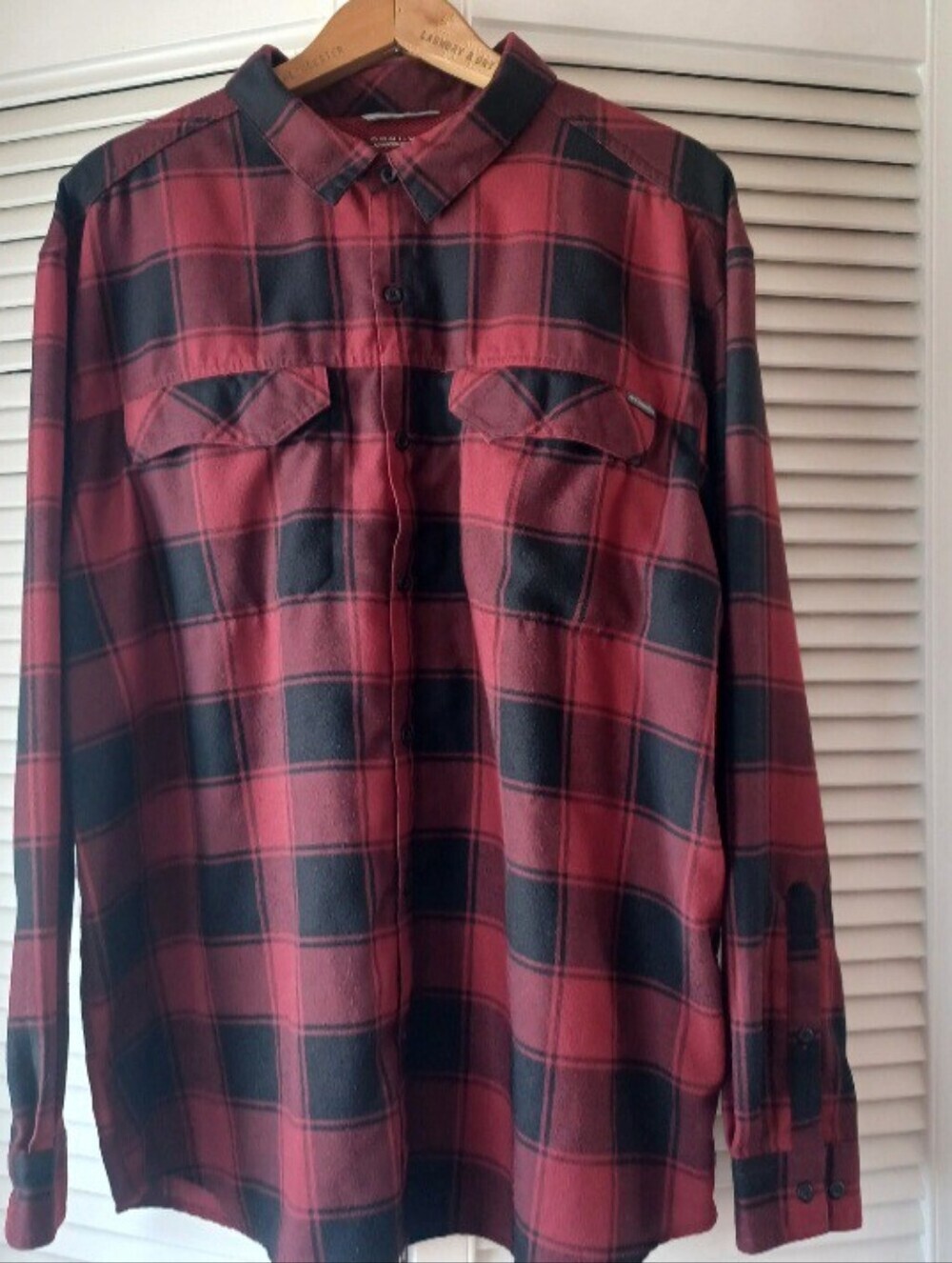 Columbia Omni Wick Men's Button Up Shirt Red Black Plaid Cotyon Long Sleeve XXL